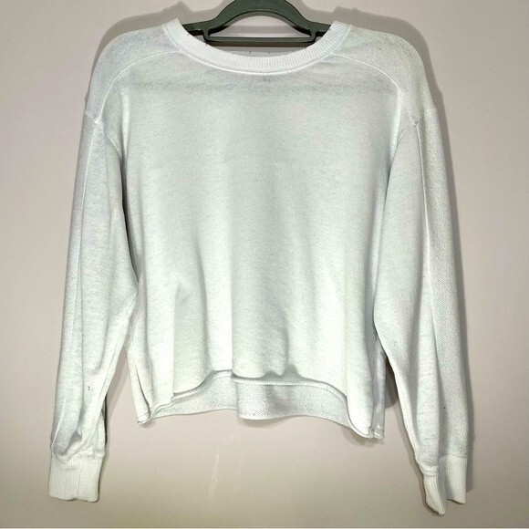 aerie crewneck cropped distressed white athletic sweater cotton blend - Picture 1 of 10